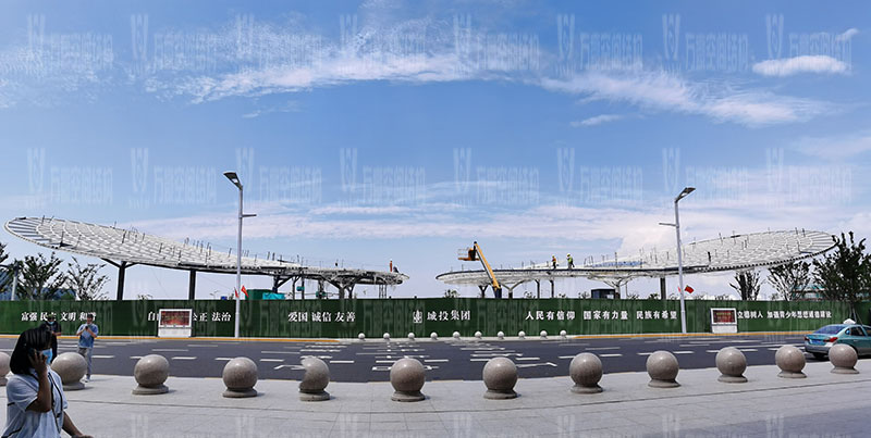 滬通鐵路張家港站地方配套工程站前西側(cè)旅客集散區(qū)蝴蝶造型天幕工程4片翅膀全部吊裝結(jié)束 滬通鐵路張家港站地方配套工程站前西側(cè)旅客集散區(qū)蝴蝶造型天幕工程4片翅膀全部吊裝結(jié)束