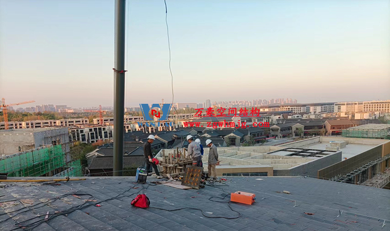 文一塘溪津門天幕鋼結(jié)構(gòu)及ETFE氣枕膜工程開(kāi)始施工